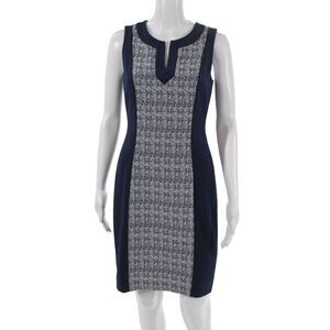Tahari Levine Womens Sheath Dress Blue Geometric V-Neck Size 2